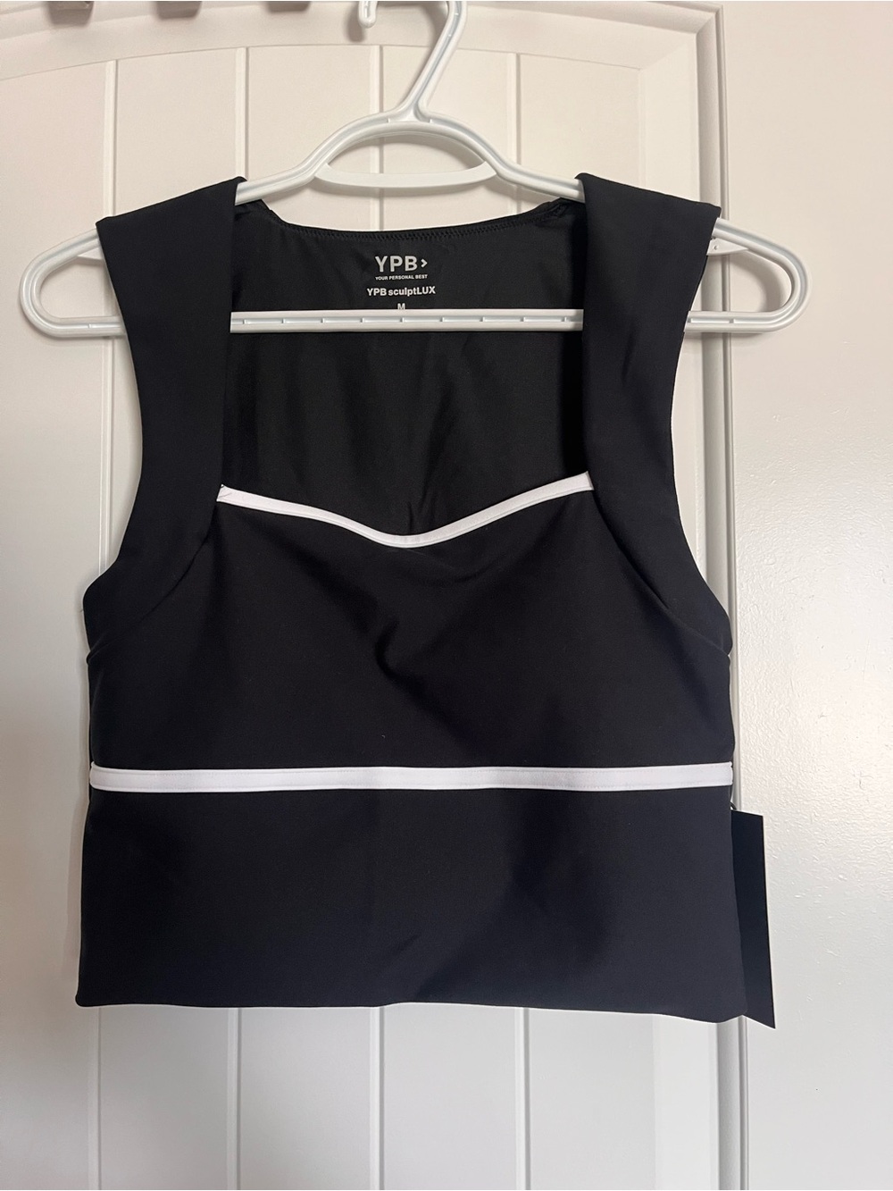 YPB Black Square Neck Crop with White Piping